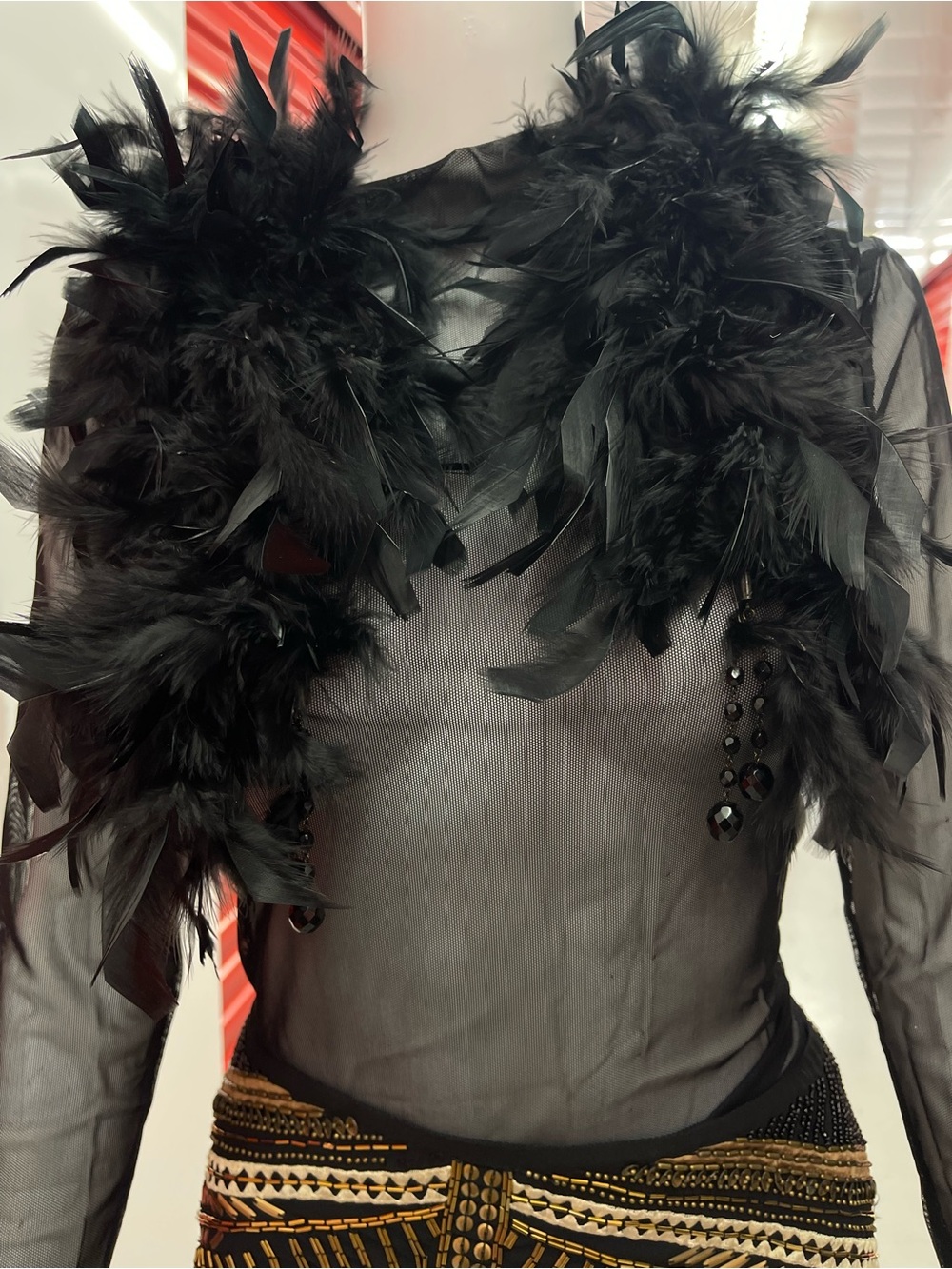 Black Feather and Bead Statement Collar